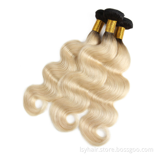 1B 613 Blonde Ombre Color Remy Brazilian  Hair Weave Bundles With Ear to Ear Lace Frontal